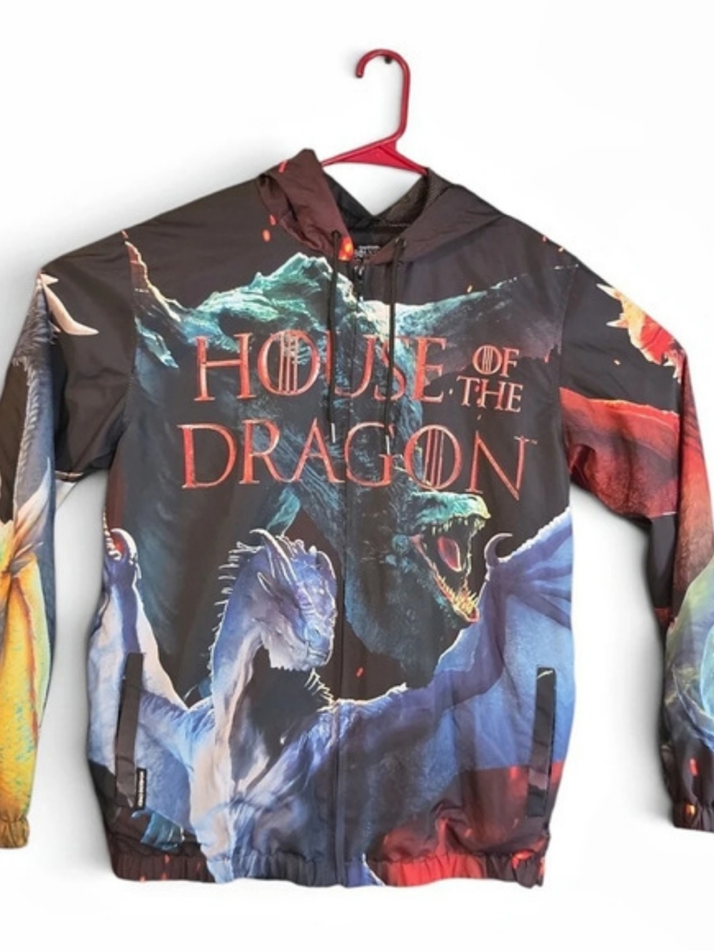 Members Only House of the Dragon Windbreaker Jacket Black & Red Medium